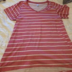 LuLaRoe Pink and White Striped Short Sleeve Tee